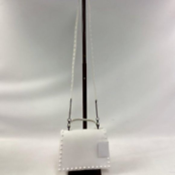 J Womens White Leather Studded Adjustable Strap Crossbody Shoulder Handbag Purse - Picture 2 of 6
